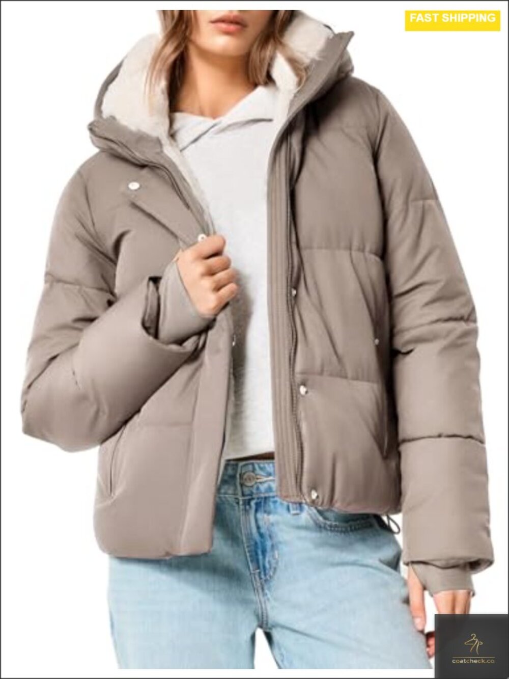 Cropped Puffer Jacket Faux Fur Lined Quilted Winter Coat